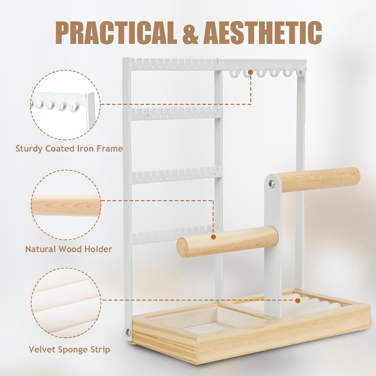Ketting display Oorbellen Houder Sieraden Display Stand Oor Stud Holder 130 Gaten Sieraden Organizer met Houten Dienblad for Oorbel Bracelet Necklace Sieraden Display (Color : White