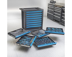 Datona® Gevulde gereedschapswagen 8 lades – 5 lades gevuld – 171-delige gereedschapsset - Zwart