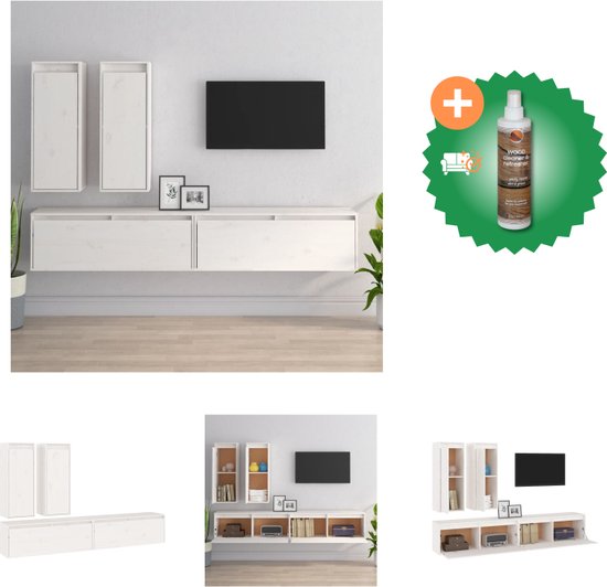 vidaXL Tv-meubelen 4 st massief grenenhout wit - Kast - Inclusief Houtreiniger en verfrisser