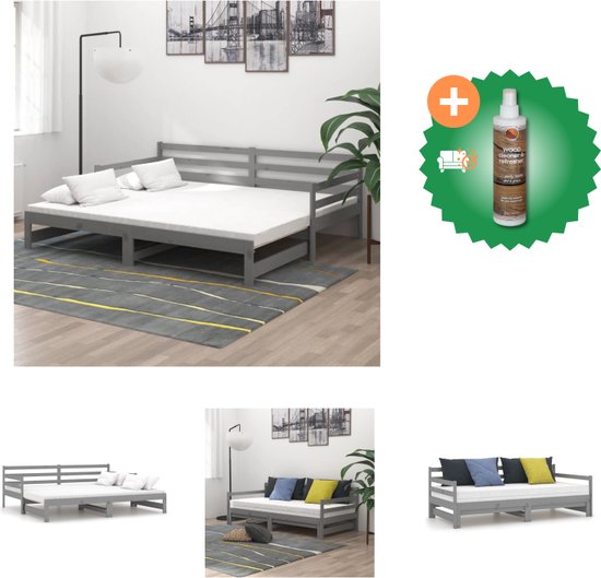 vidaXL Slaapbank uitschuifbaar massief grenenhout grijs 2x(90x200) cm - Bed - Inclusief Houtreiniger en verfrisser