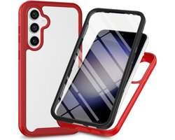 Hoesje met Ingebouwde Screenprotector Geschikt voor Samsung Galaxy S24 Plus | Full Protect valbescherming | Schokbestendige Beschermhoes tegen Vallen | Shockproof | Doorzichtig / Rood