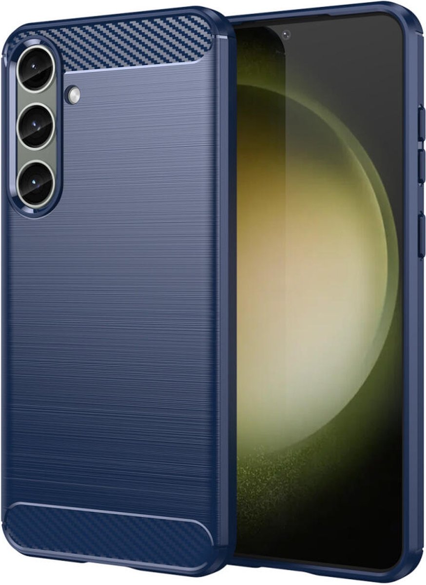 Geborsteld TPU Hoesje Geschikt voor Samsung Galaxy S24 | Beschermhoes | Back Cover | Flexibel TPU | Stijlvol Carbon | Dun | Blauw