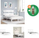 vidaXL Bedframe met hoofdbord massief hout wit 140x200 cm - Bed - Inclusief Houtreiniger en verfrisser