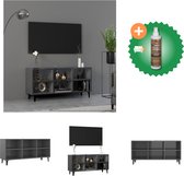 vidaXL Tv-meubel met metalen poten 103-5x30x50 cm hoogglans grijs - Kast - Inclusief Houtreiniger en verfrisser