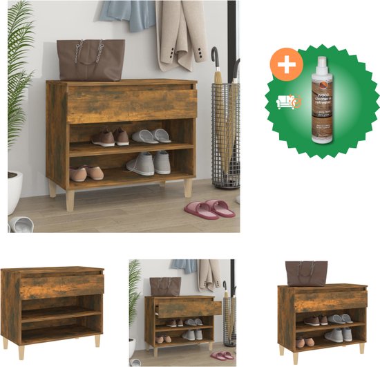 vidaXL Schoenenkast 70x36x60 cm bewerkt hout gerookt eikenkleurig - Schoenenkast - Inclusief Houtreiniger en verfrisser