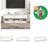 vidaXL Tv-meubel 110-5x34x40 cm massief grenenhout wit - Kast - Inclusief Houtreiniger en verfrisser