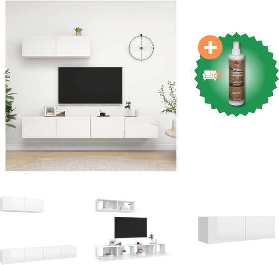 vidaXL Tv-meubelen 3 st spaanplaat hoogglans wit - Kast - Inclusief Houtreiniger en verfrisser