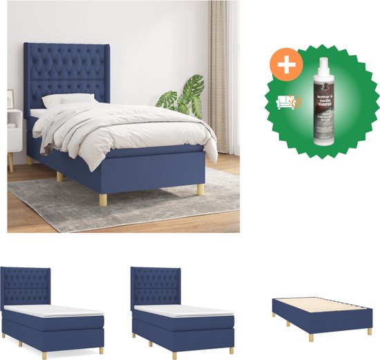 vidaXL Boxspring met matras stof blauw 100x200 cm - Bed - Inclusief Reiniger