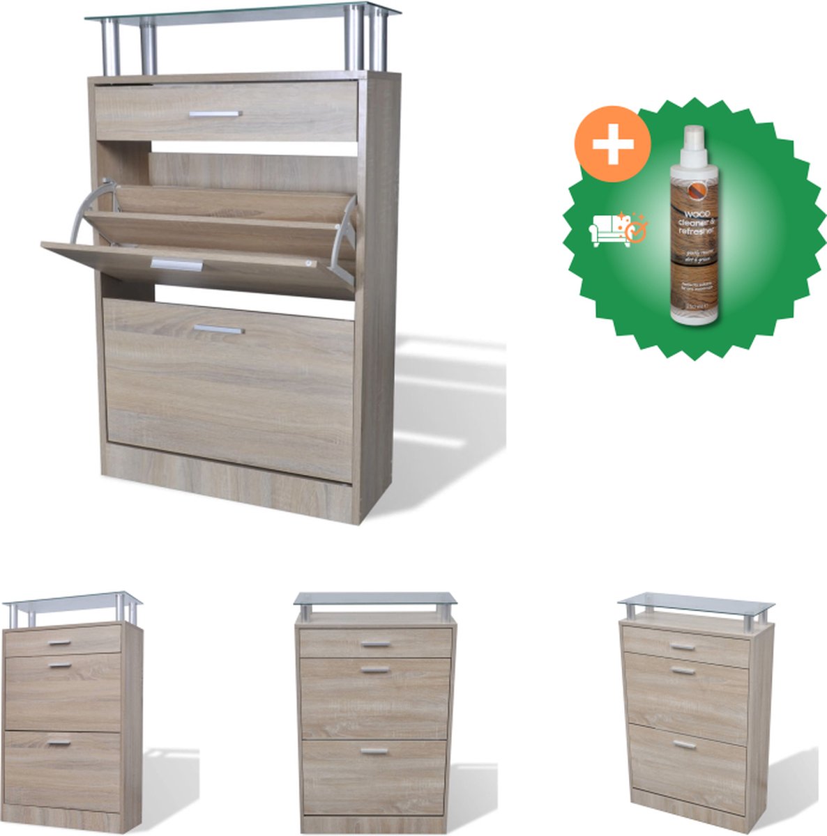AKORD Garderobeset, 2-delig, schoenenkast met opzetstuk en lade, 25 x 170 x 90 cm (b x h x d) en wandgarderobe met spiegel, 90 x 100 cm (b x h), gewicht 39 kg