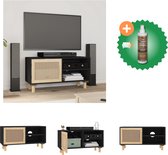 vidaXL Tv-meubel 80x30x40 cm massief grenenhout en rattan zwart - Kast - Inclusief Houtreiniger en verfrisser