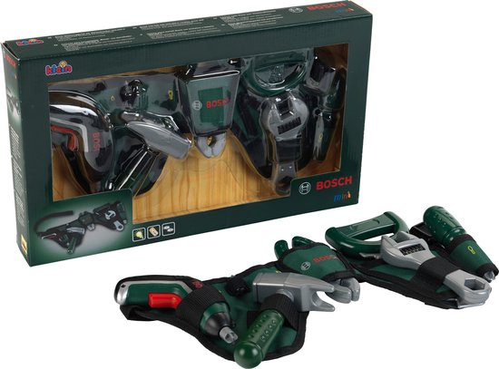 Klein Toys Bosch gereedschapsgordel-set - accuschroevendraaier, hamer, tang, zaag, moersleutel, schroevendraaier - incl. licht- en geluidseffecten - groen rood - Klein