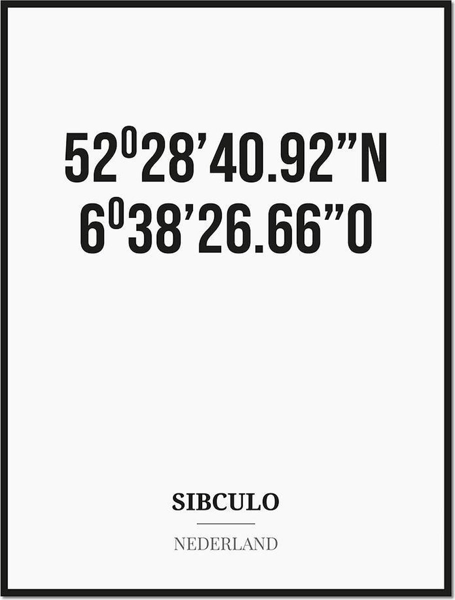 Studio216 Poster/kaart SIBCULO met coördinaten zwart, wit