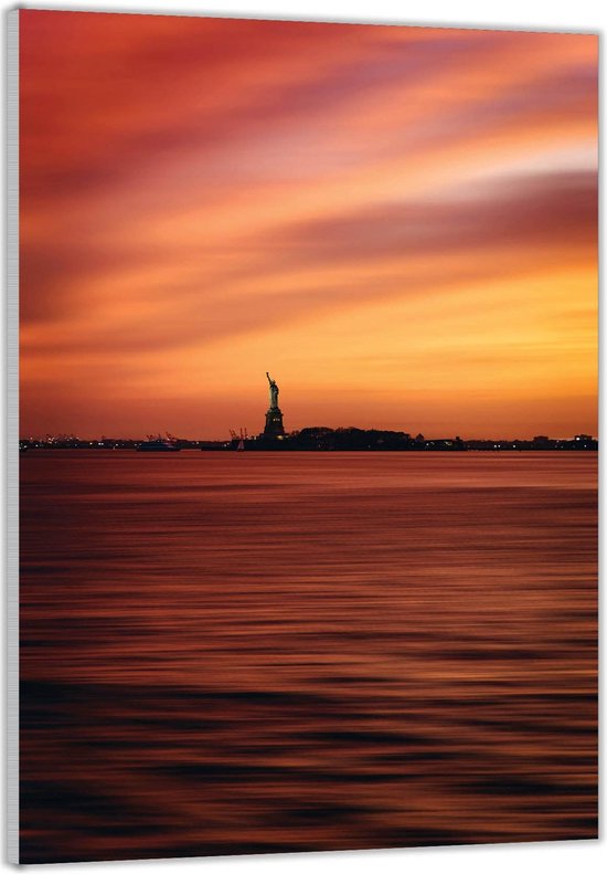 Acrylglas –Vrijheidsbeeld tijdens Zonsondergang– 80x120 (met ophang)