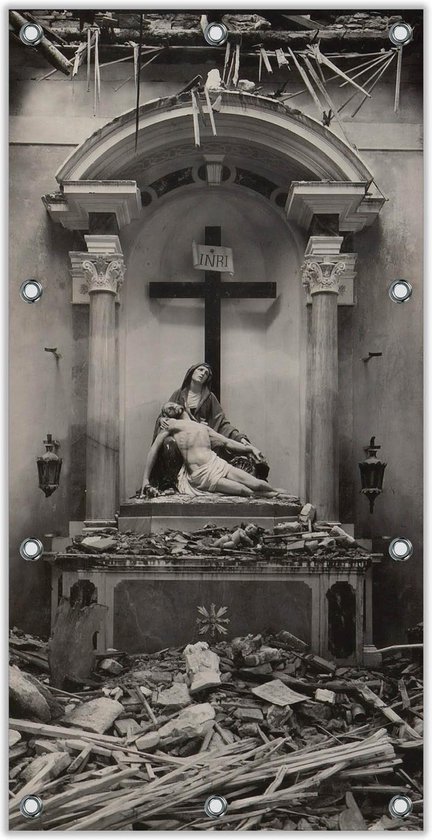 Tuinposter –Maria en Jezus bij het Kruis Zwart - Wit– 100x200  Foto op Tuinposter (wanddecoratie voor buiten en binnen)