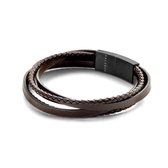 Kaliber Leather 7KB 0139 Leren armband - 21 cm - Bruin - Magneetsluiting - Zwart