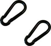 2x stuks karabijnhaak / karabijnhaken zwart gelakt staal 6 cm - snaphooks/ carabiners