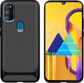 Samsung Galaxy M21 Hoesje TPU Carbon Design Anti-Slip Zwart