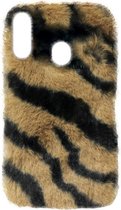 ADEL Siliconen Back Cover Softcase Hoesje Geschikt voor Samsung Galaxy A40 - Luipaard Fluffy Zachte Stof Pluche