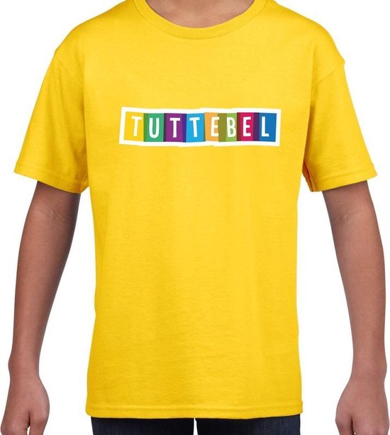 Tuttebel fun tekst t-shirt geel kids - Fun tekst / Verjaardag cadeau / kado t-shirt kids 134/140