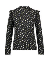 Aaiko soepele zwart gebloemde viscose tuniek blouse met ruches - Maat M