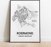 Roermond city poster, A4 met lijst, plattegrond poster, woonplaatsposter, woonposter