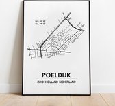 Poeldijk city poster, A3 (30x40 cm) met lijst, plattegrond poster, woonplaatsposter, woonposter