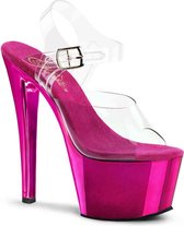 Pleaser Sandaal met enkelband, Paaldans schoenen -37 Shoes- SKY-308 Paaldans schoenen Roze/Transparant