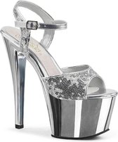 Pleaser Sandaal met enkelband, Paaldans schoenen -38 Shoes- SKY-310SQ Paaldans schoenen Zilverkleurig