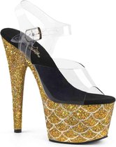 Pleaser Sandaal met enkelband, Paaldans schoenen -37 Shoes- ADORE-708MSLG Paaldans schoenen Goudkleurig/Transparant