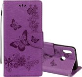 Voor Huawei P20 Lite Vintage reliÃ«f bloemen vlinderpatroon Horizontale flip lederen tas met kaartsleuf en houder & portemonnee en lanyard (paars)