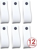 Leren handgrepen - Wit - 12 stuks - 16,5 x 2,5 cm | incl. 3 kleuren schroeven per leren handgreep