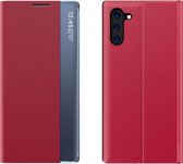 Voor Galaxy Note 10 Plus Zijdisplay Met Magnetisch / Beugelfunctie / Slaapfunctie Effen structuurdoek + PC Flip Case (rood)