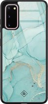 Samsung S20 hoesje glass - Marmer mint groen | Samsung Galaxy S20 case | Hardcase backcover zwart