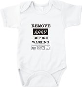 Baby rompertje - kraamcadeau - Remove baby before washing - maat 62/68 - romper wit korte mouw