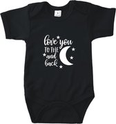 Rompertjes baby met tekst - Love you to the moon and back - Romper zwart - Maat 50/56