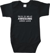 Go Mama® Baby Cadeau - Zwangerschap aankondiging - Baby Pyjama - Rompertjes Baby met Tekst - Babyshower - This is what awesome looks like - Zwart - Maat 50/56 - Korte mouw