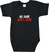 Rompertjes baby met tekst - No hair don't care - Romper zwart - Maat 50/56