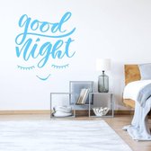 Muursticker Good Night Ogen - Lichtblauw - 40 x 45 cm - engelse teksten slaapkamer baby en kinderkamer