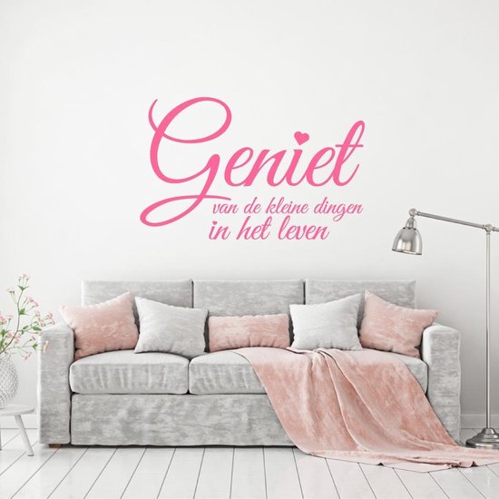Muursticker Geniet Van De Kleine Dingen In Het Leven - Roze - 120 x 76 cm - alle muurstickers slaapkamer woonkamer