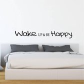 Muursticker Wake Up & Be Happy - Zwart - 120 x 16 cm - slaapkamer engelse teksten