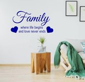 Muursticker Family Where Life Begins And Love Never Ends -  Donkerblauw -  60 x 30 cm  -  engelse teksten  woonkamer  alle - Muursticker4Sale