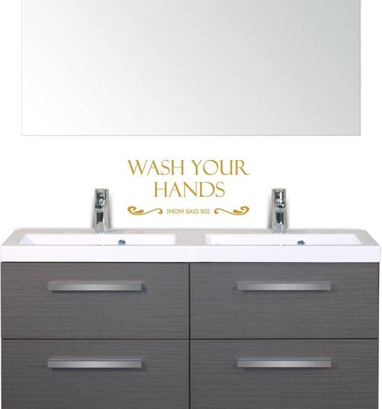 Muursticker Wash Your Hands Mom Said So - Goud - 33 x 15 cm - keuken toilet alle