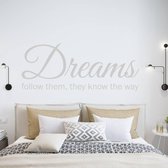 Muursticker Dreams Follow Them They Know The Way - Gris clair - 120 x 50 cm - Textes anglais pour chambre à coucher - Muursticker4Sale