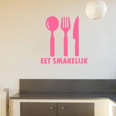Muursticker Eet Smakelijk Met Bestek -  Roze -  120 x 111 cm  -  keuken  nederlandse teksten  alle - Muursticker4Sale