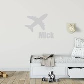 Muursticker Vliegtuig Met Naam - Lichtgrijs - 80 x 48 cm - baby en kinderkamer naam stickers
