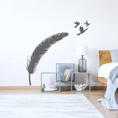 Muursticker Veer Met Vogels - Donkergrijs - 80 x 80 cm - woonkamer slaapkamer baby en kinderkamer alle