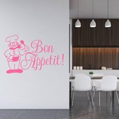 Muursticker Bon Appetit Met Kok -  Roze -  60 x 39 cm  -  keuken  alle - Muursticker4Sale