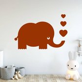 Muursticker Olifant Met Hartjes -  Bruin -  60 x 43 cm  -  baby en kinderkamer  alle  dieren - Muursticker4Sale