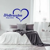 Muursticker Welterusten Slaap Lekker In Hart -  Donkerblauw -  120 x 64 cm  -  slaapkamer  nederlandse teksten  alle - Muursticker4Sale