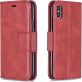 Retro lamsvacht textuur pure kleur horizontale flip pu lederen case voor iPhone X / XS, met houder & kaartsleuven & portemonnee & lanyard (rood)